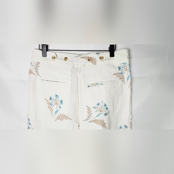 NWT Sundance Benicia Linen/Cotton  Pleated White Blue Floral Pants Size P6 - Picture 6 of 8